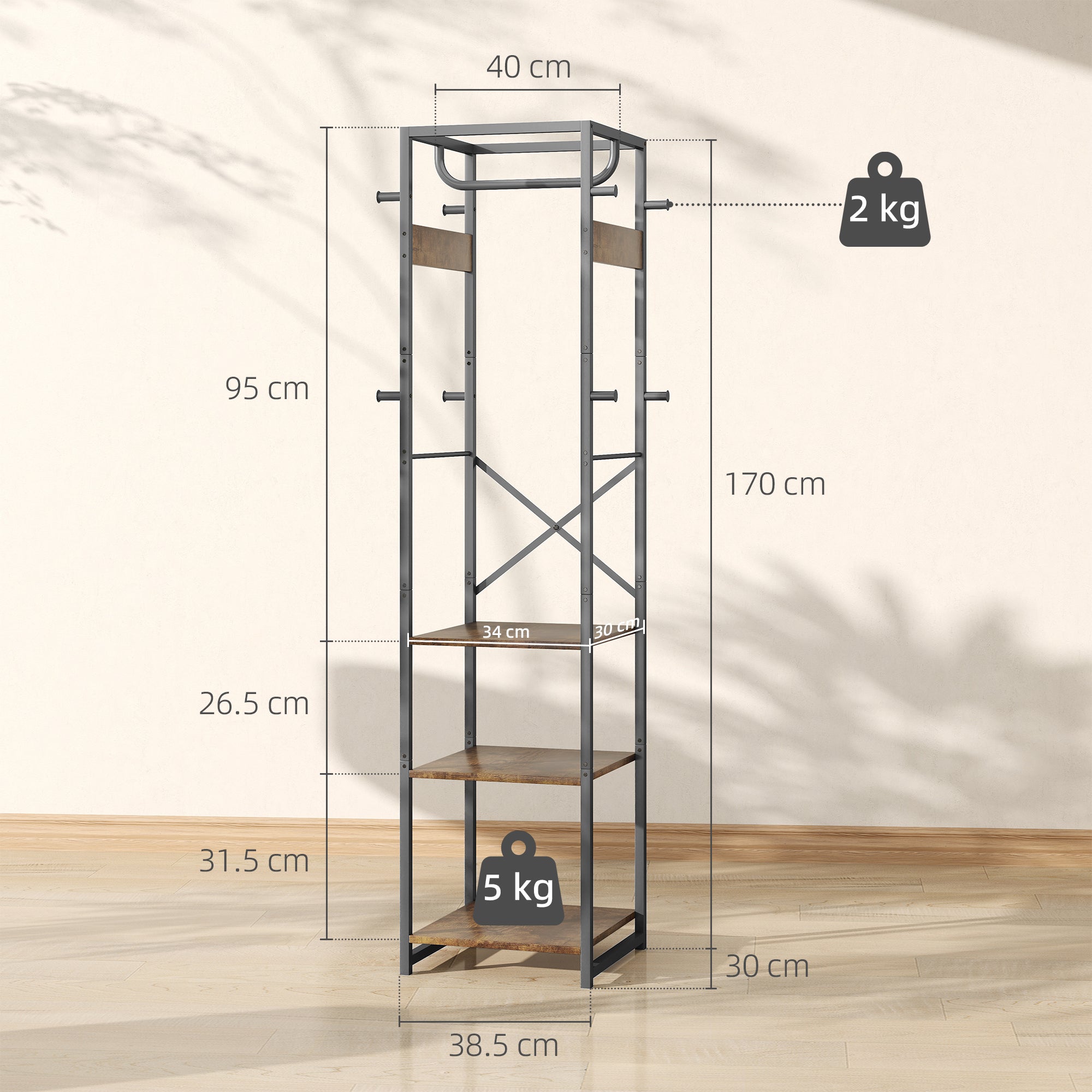 HOMCOM Multi-Storage Clothes Rack - Brown/Black 