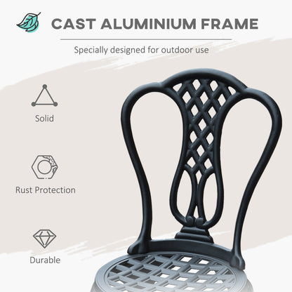 Outsunny 3 Piece Patio Cast Aluminium Bistro Set Garden Outdoor Furniture Table and Chairs Shabby Chic Style 