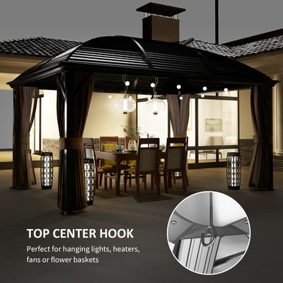 Outsunny 3 x 4m Hardtop Gazebo Canopy with Metal Roof, Aluminium Gazebo Permanent Pavilion with Netting and Curtains, Brown 