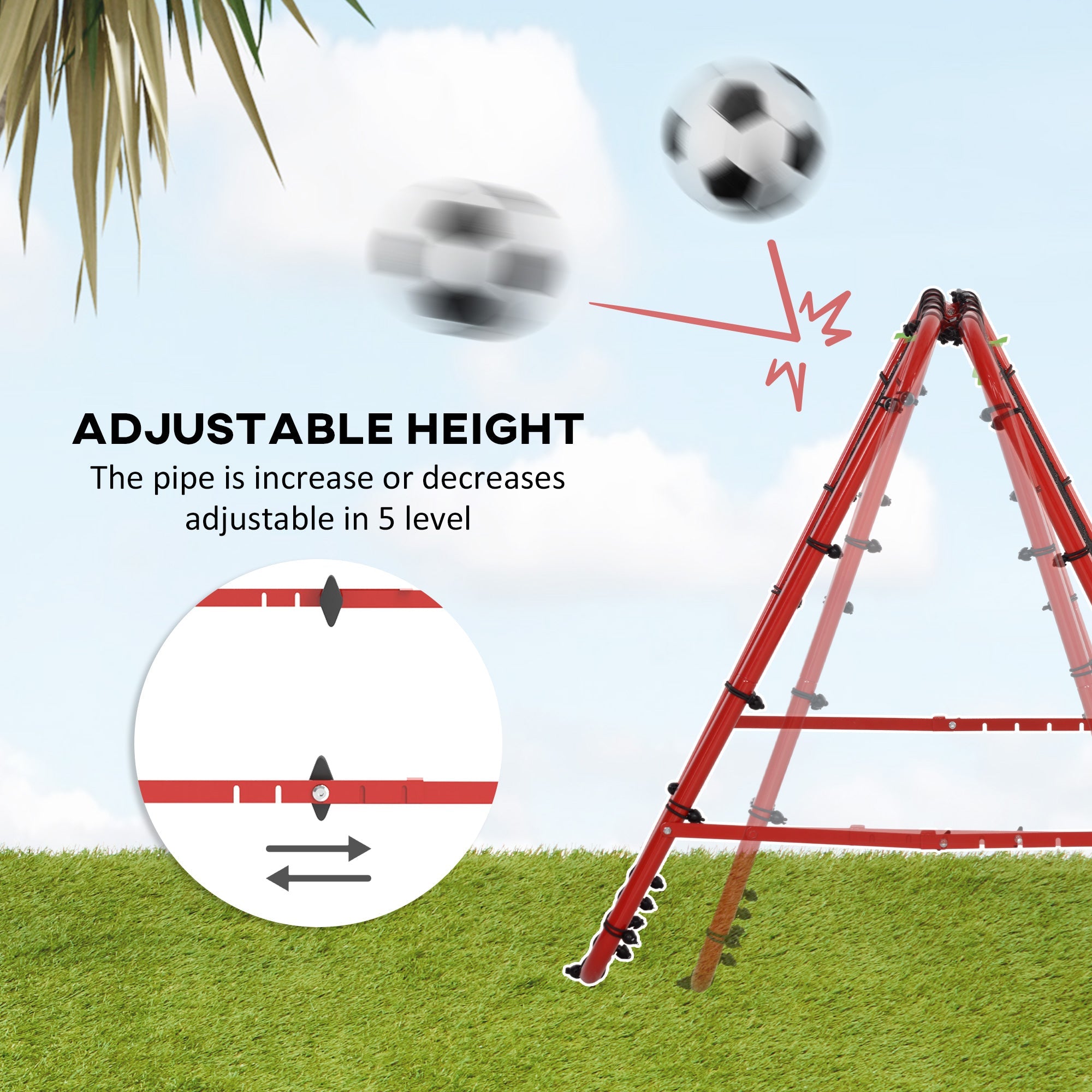 HOMCOM Double Sided Football Rebounder Net, Football Rebound Goal with Five Adjustable Angles, Red 