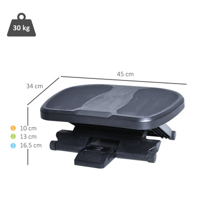 HOMCOM 0-30° Three-Height Under-Desk Support Footrest - Black 