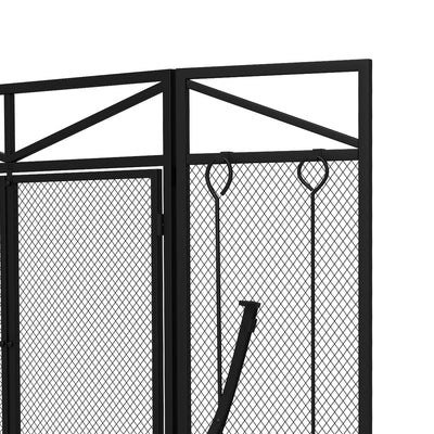 HOMCOM 3 Panel Folding Fire Guard Screen with Fireplace Tool Sets and Front Doors, Freestanding Fire Screen Spark Guard with Feet for Open Fire, Log Burner, Fireplace, 122 x77 cm, Black 