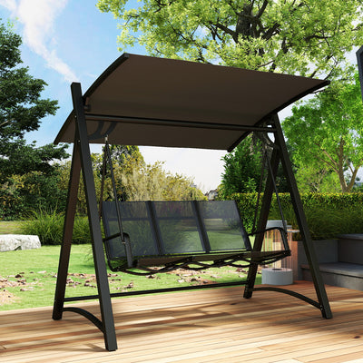Outsunny 3 Seater Swing Chair, Garden Swing Bench with Adjustable Tilting Canopy, Breathable Mesh Seat 360 kg Capacity, Grey 