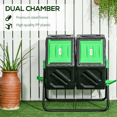 Outsunny 130L Double Chamber Composter - Black 