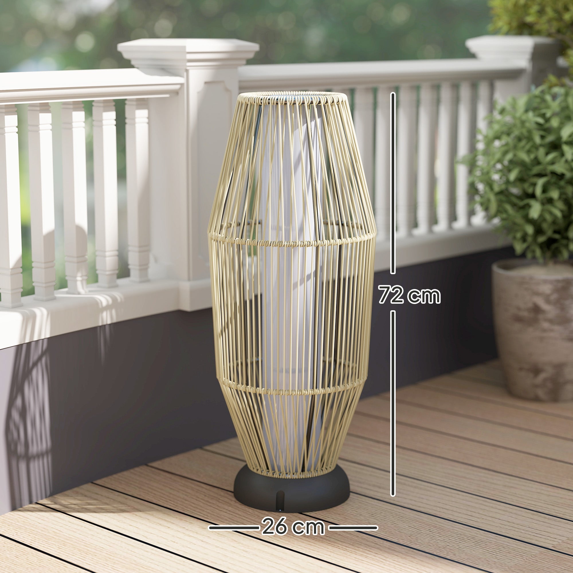 Outsunny Garden Rattan Lamp, 72 cm Tall Solar Rattan Floor Lamp, Solar Garden Light with Auto On/Off LED, IP44 for Outdoor, Porch, Pathway, Terrace, Grey 