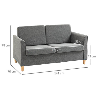 HOMCOM Compact Loveseat Sofa, Modern 2 Seater Sofa for Living Room with Wood Legs and Armrests, Grey 