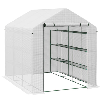Outsunny 8 x 6ft Walk-In Greenhouse, with Shelves - White 
