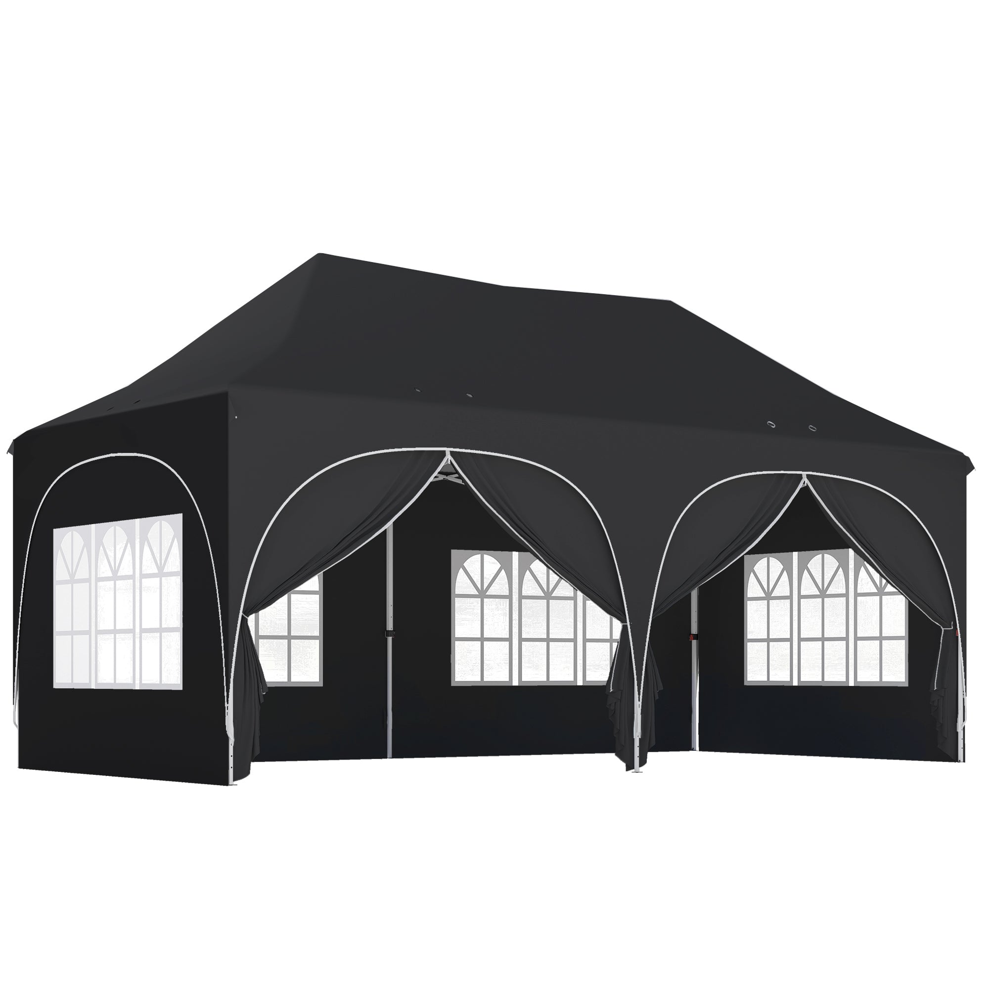 Outsunny 3 x 6m Pop Up Gazebo Shelter with Sides, 6 Sandbags, Peak Top Garden Party Tent Marquee with Carry Bag, Black 