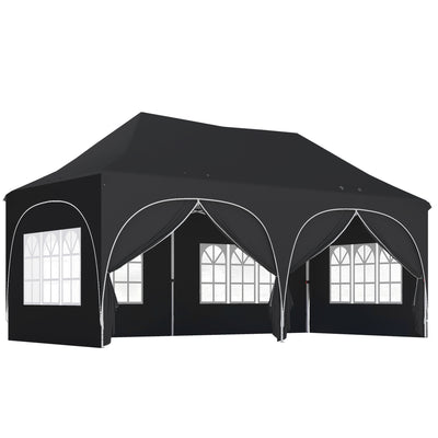 Outsunny 3 x 6m Pop Up Gazebo Shelter with Sides, 6 Sandbags, Peak Top Garden Party Tent Marquee with Carry Bag, Black 