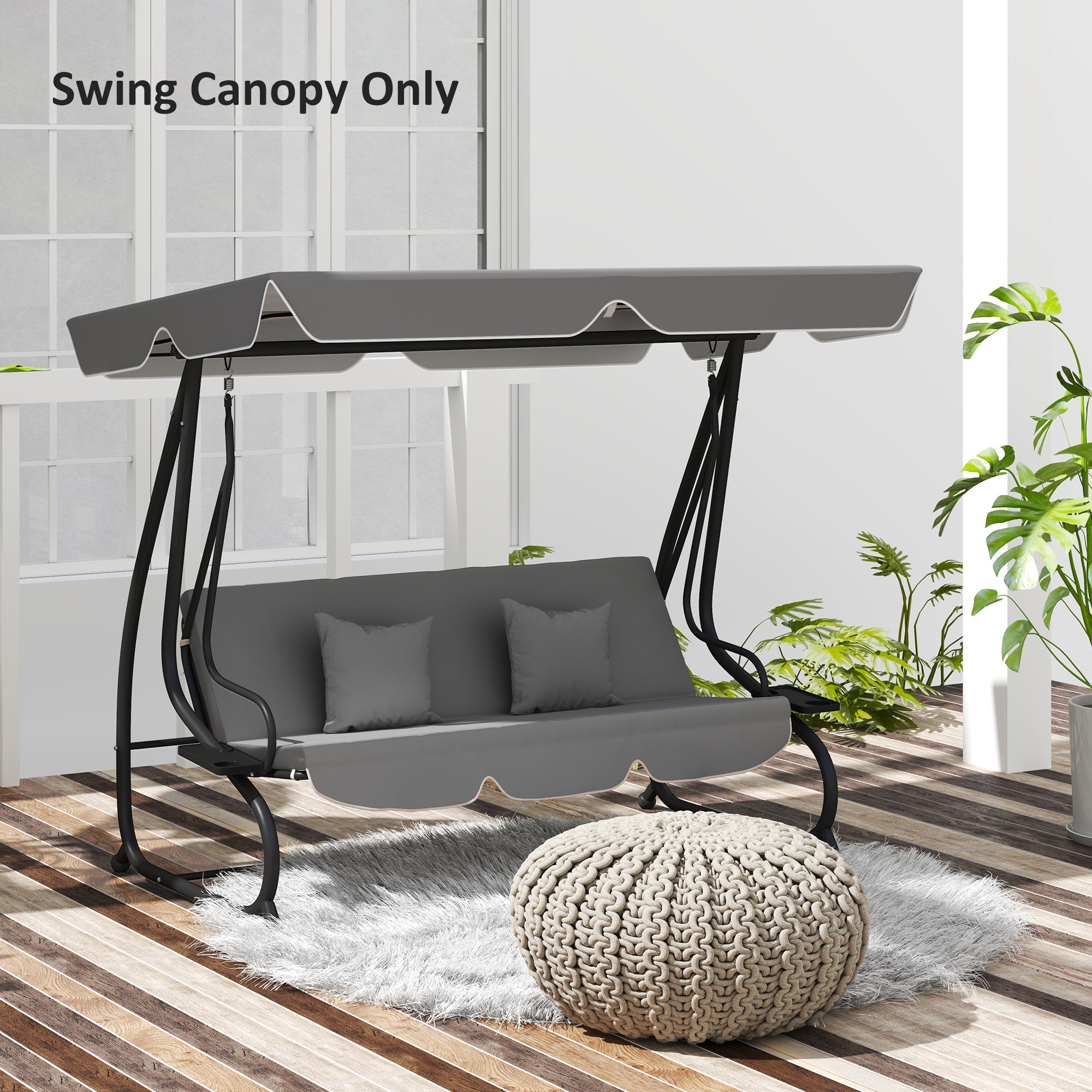 Outsunny Garden Swing Canopy Replacement 3 Seater, Waterproof Garden Swing Seat Canopy Cover, Windproof Anti-UV Sun Shade (Canopy Only) for Patio, Balcony, Dark Grey 