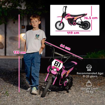 AIYAPLAY Kids Electric Motorbike, 24V Ride On Motorcycle with 3 Speeds and Rear Suspension, Dirt Bike for 8-12 Years Old, Pink 