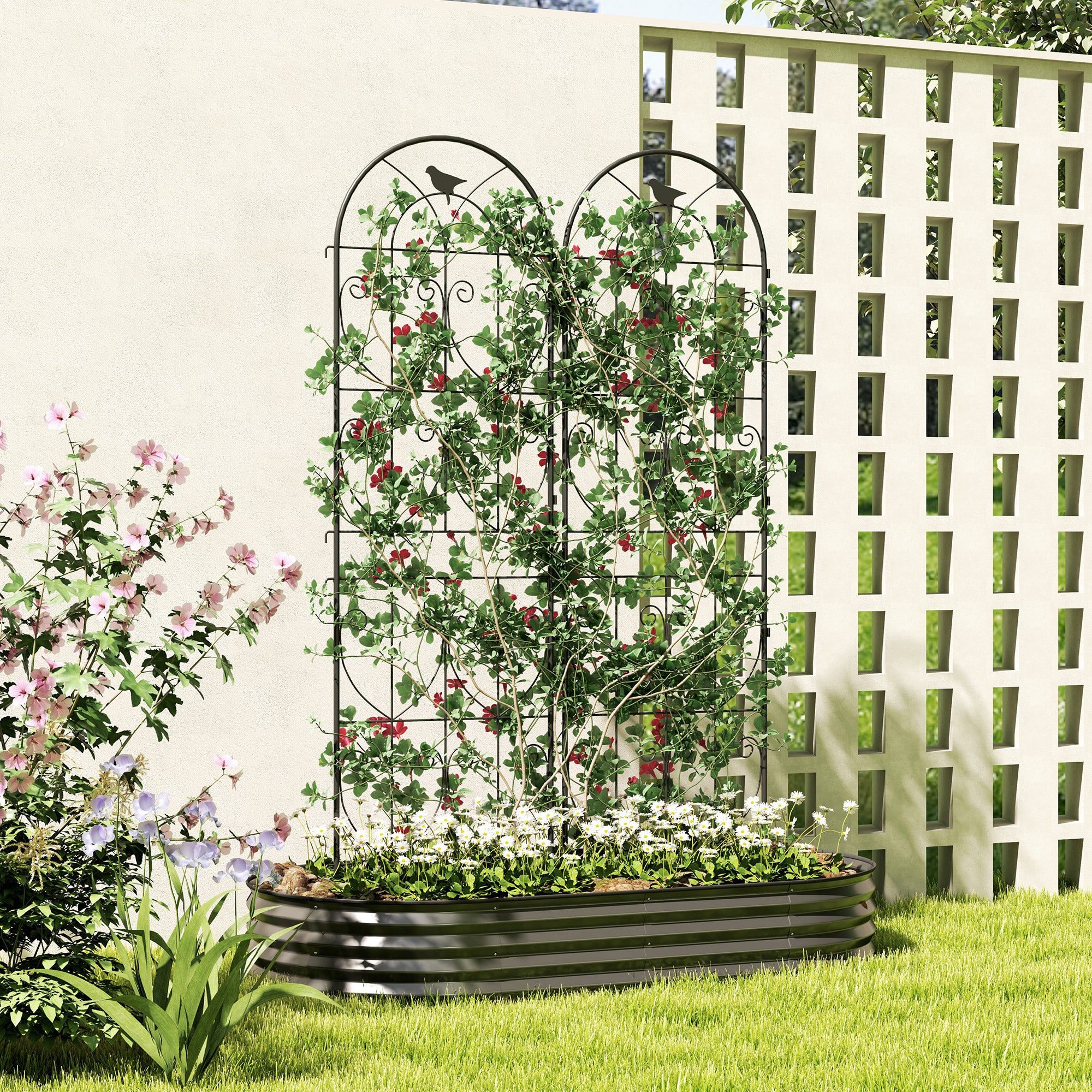 Outsunny Set of 2 Garden Trellis, Metal Fence Panels for Climbing Outdoor Plants, Flowers, 180 x 50cm 