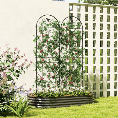 Outsunny Set of 2 Garden Trellis, Metal Fence Panels for Climbing Outdoor Plants, Flowers, 180 x 50cm 