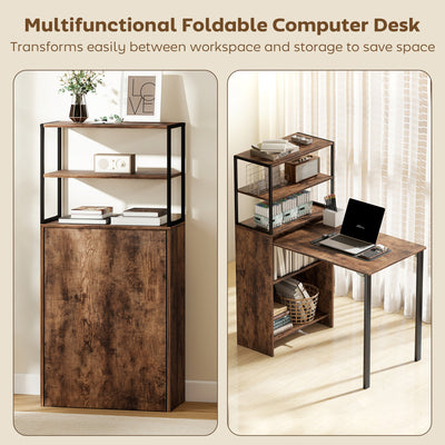 HOMCOM Folding Shelf and Work Table - Brown/Black 