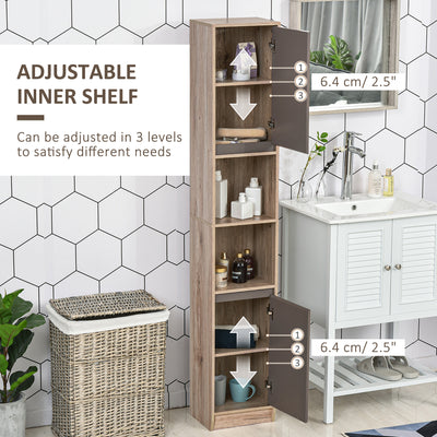 HOMCOM Freestanding Bathroom Storage Cabinet w/ 2 Cupboards 2 Compartments Home Organisation Anti-Tipping Elevated Base 30L x 24W x 170H cm Grey&Brown 