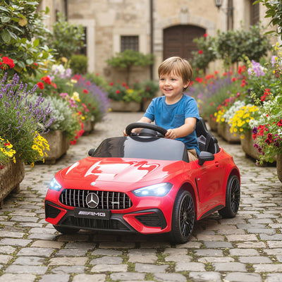 AIYAPLAY Licensed Mercedes AMG Kids Electric Car, 12V Ride On Car with Dual Motors, Remote Control for 3-6 Years, Red 