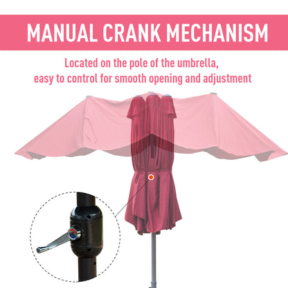 Outsunny 4.6M Sun Umbrella Canopy Double-sided Crank Sun Shade w/ Cross Base Wine Red 