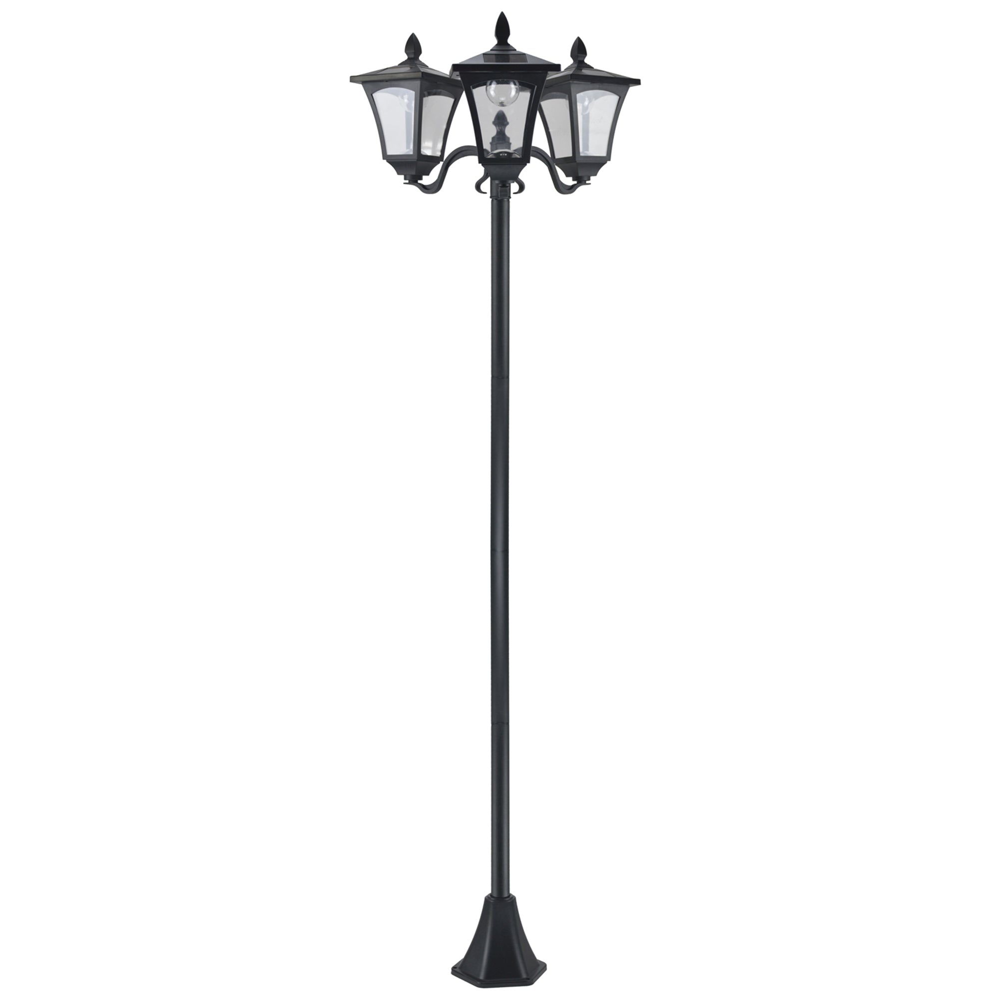Outsunny 1.8m Traditional Victorian Style 3 Way Head Outdoor Garden Solar Post Lamp Sensor Dimmable LED Lantern Bollard Pathway IP44 – Black 