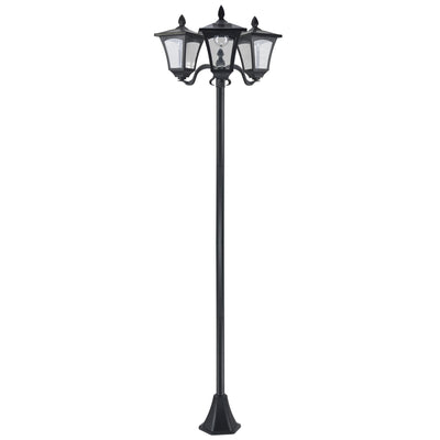 Outsunny 1.8m Traditional Victorian Style 3 Way Head Outdoor Garden Solar Post Lamp Sensor Dimmable LED Lantern Bollard Pathway IP44 – Black 