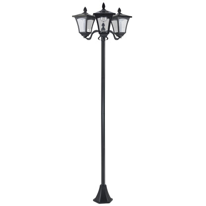 Outsunny 1.8m Traditional Victorian Style 3 Way Head Outdoor Garden Solar Post Lamp Sensor Dimmable LED Lantern Bollard Pathway IP44 – Black 