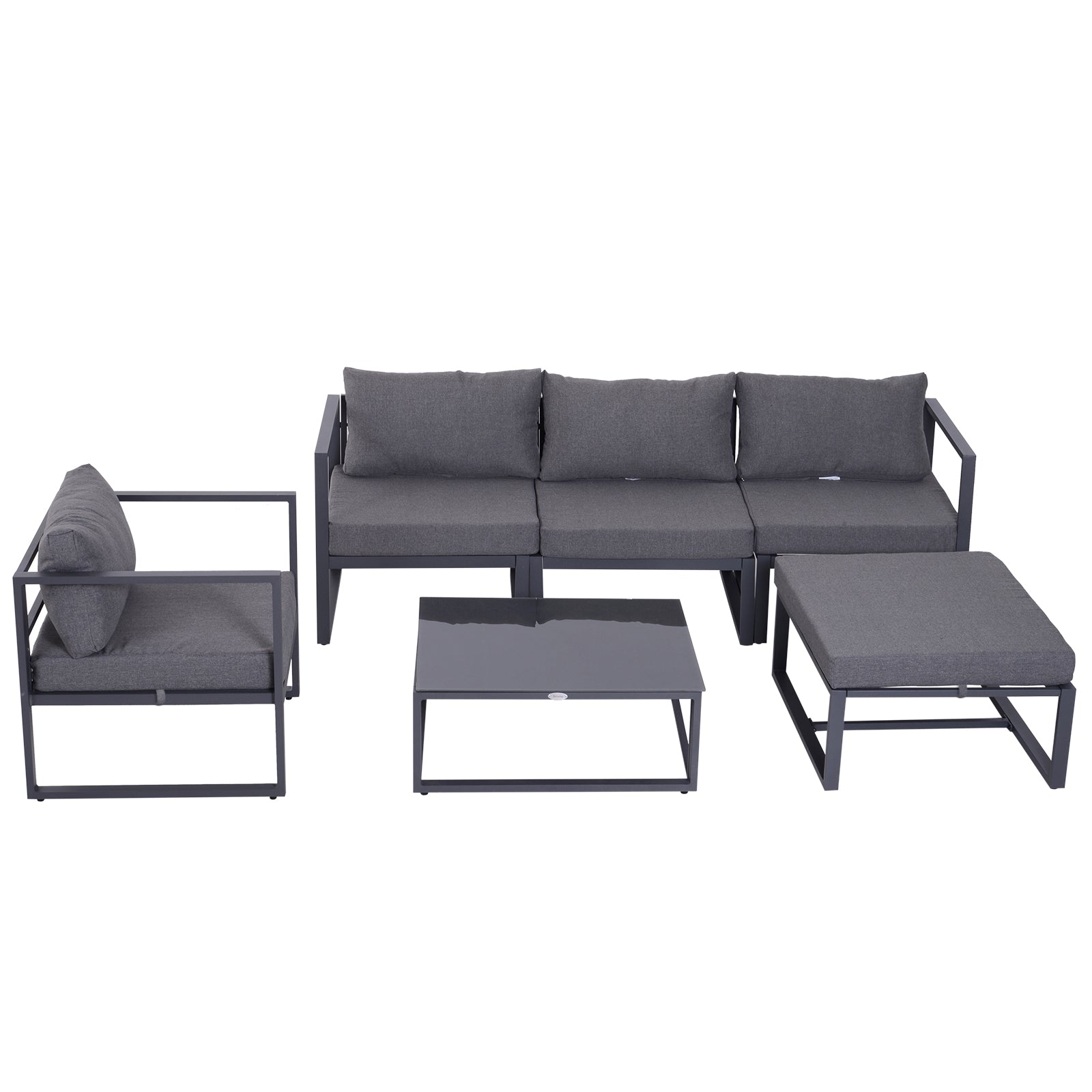 Outsunny 6 PCs Outdoor Indoor Sectional Sofa Set Thick Padded Cushions Aluminium Frame 5 Seaters 1 Coffee Table Footrest Grey 