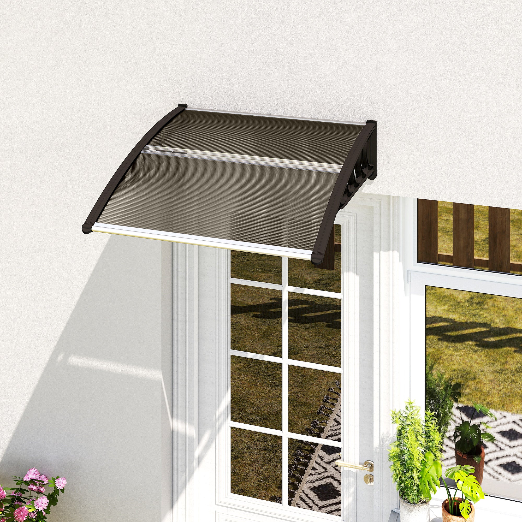 Outsunny Front Door Canopy, Outdoor Awning, Rain Shelter for Window, Porch and Front/Back Door, 103 x 96.5 cm, Brown 