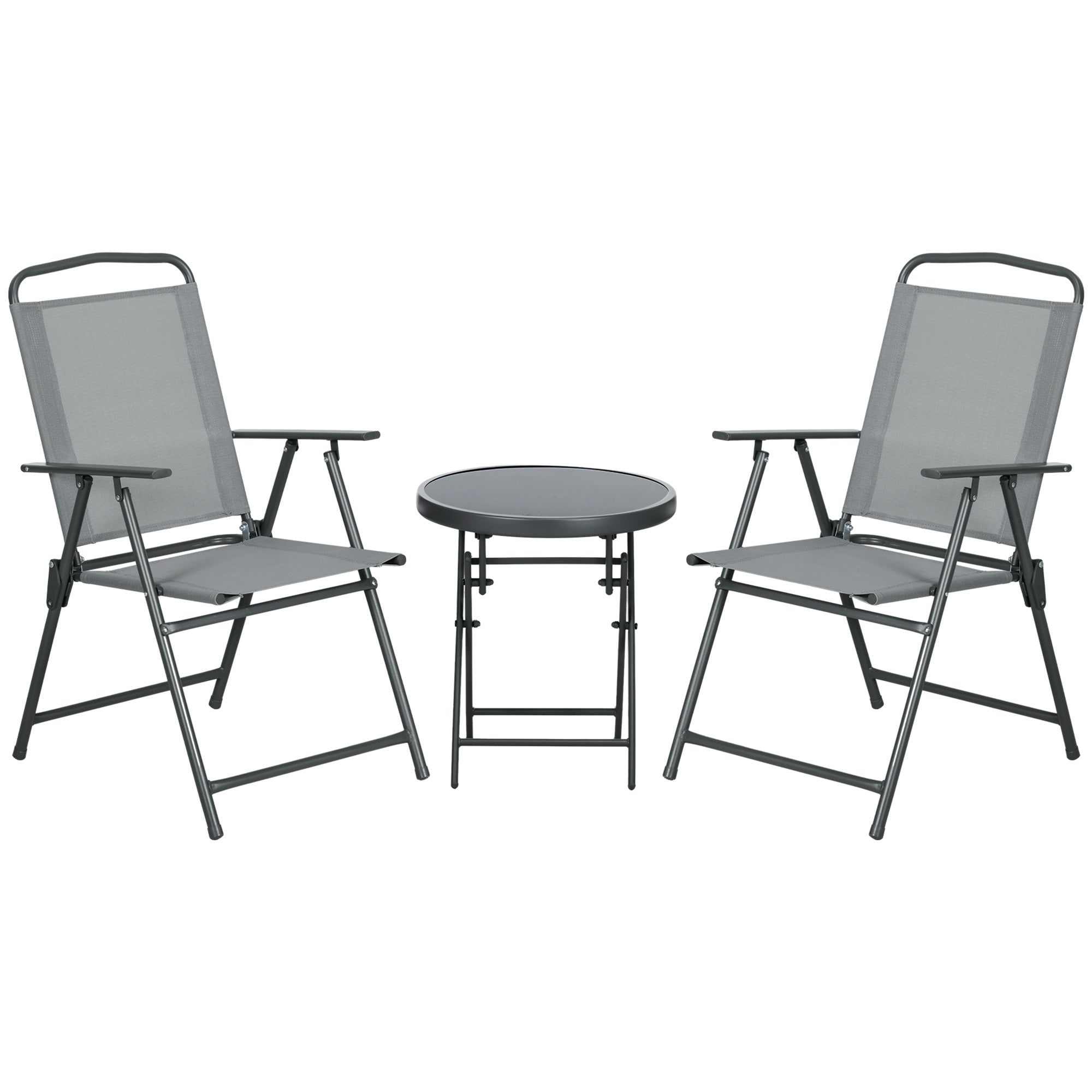 Outsunny Three-Piece Garden Seat Set, with Glass-Top Table - Light Grey 
