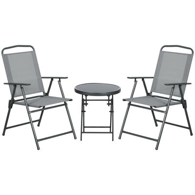 Outsunny Three-Piece Garden Seat Set, with Glass-Top Table - Light Grey 
