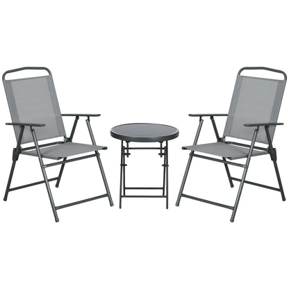 Outsunny Three-Piece Garden Seat Set, with Glass-Top Table - Light Grey 