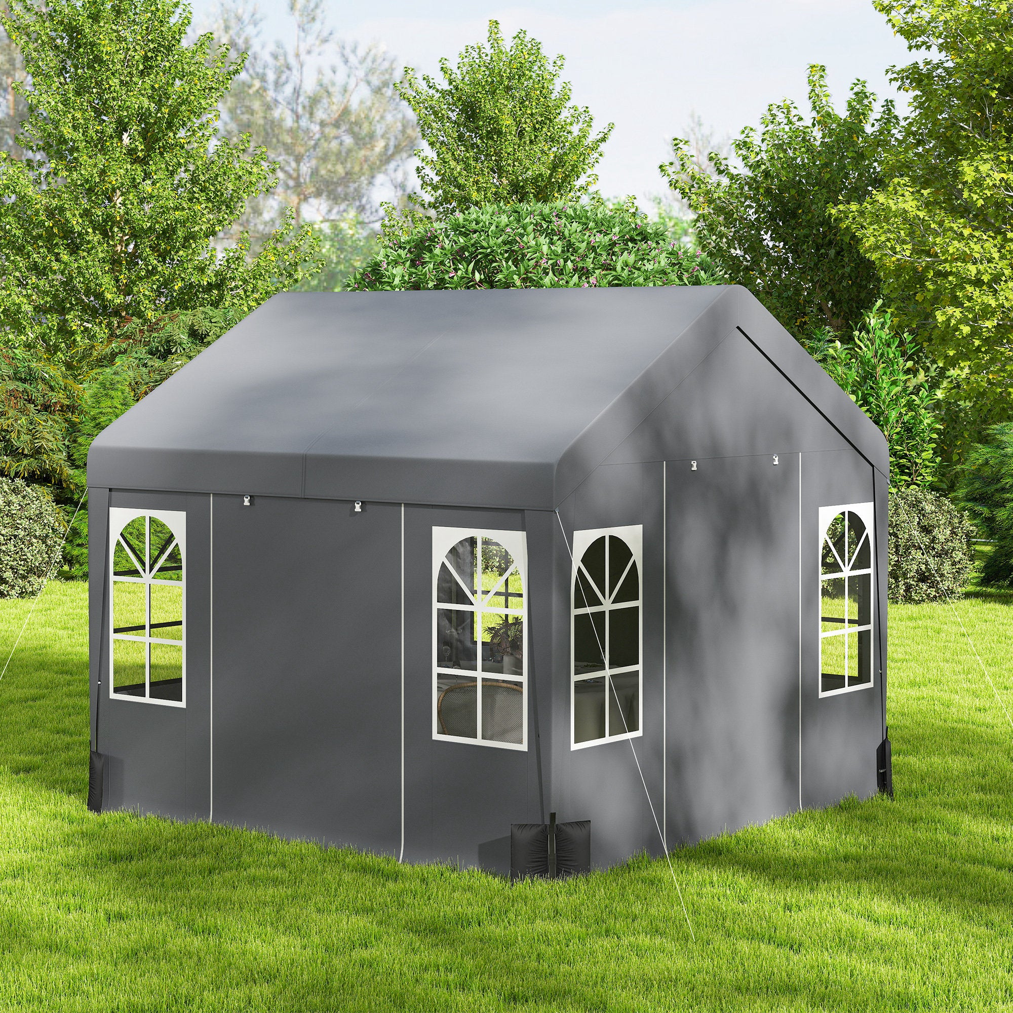 Outsunny 3 x 3 m Party Tent, Outdoor Canopy Tent Shelter with Removable Sidewalls, 4 Zipped Doors, for Parties, Wedding, Grey 