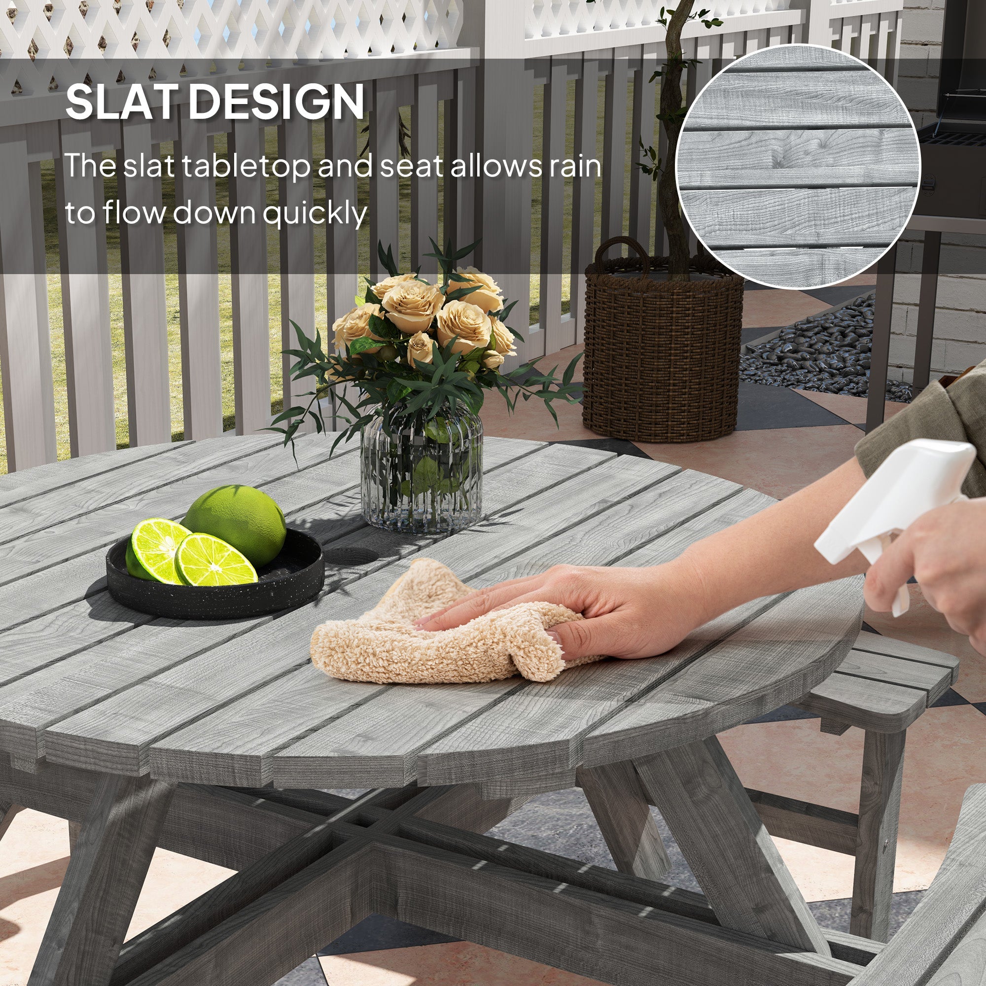 Outsunny 8-Seater Wooden Picnic Set-Fir Wood 