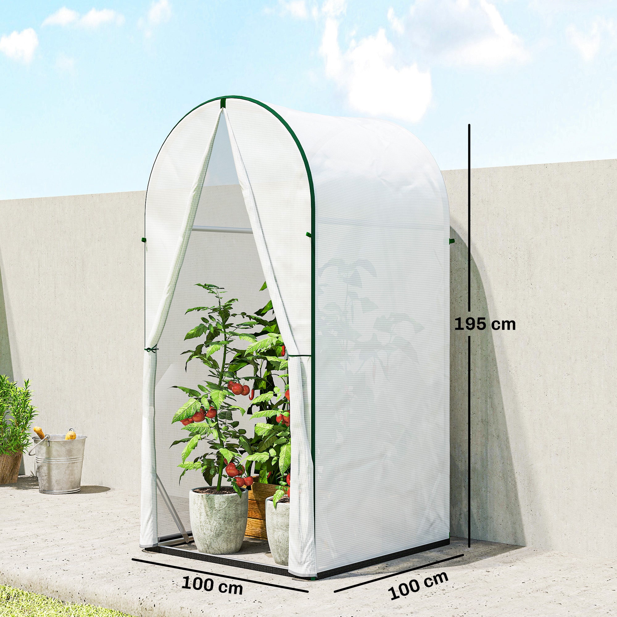 Outsunny Mini Greenhouse, Portable Green House with Roll-Up Door, PE Base, Small Greenhouse, 100 x 100 x 195 cm, White 