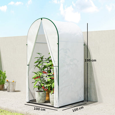 Outsunny Mini Greenhouse, Portable Green House with Roll-Up Door, PE Base, Small Greenhouse, 100 x 100 x 195 cm, White 