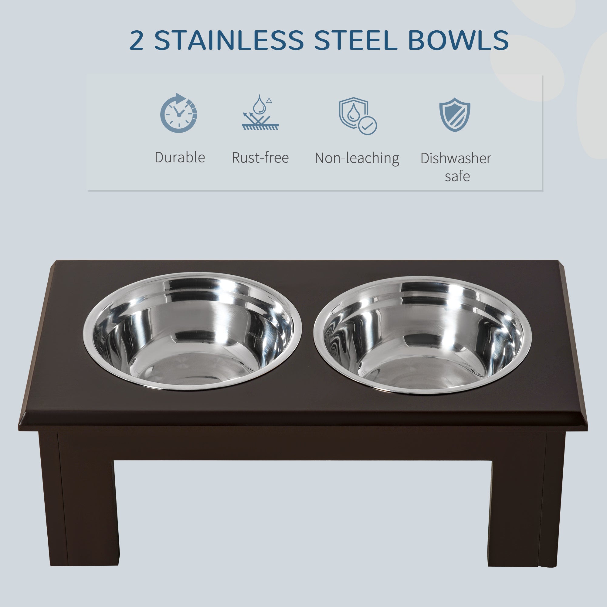 PawHut Raised Dog Feeding Bowls with Stand, Stainless Steel for Medium Dog, 58L x 31W x 25H cm - Brown 