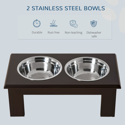 PawHut Raised Dog Feeding Bowls with Stand, Stainless Steel for Medium Dog, 58L x 31W x 25H cm - Brown 
