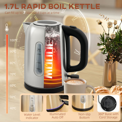 HOMCOM Simple Polished Toaster and Kettle Set - Silver Tone 