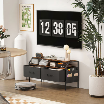 HOMCOM TV Stand Cabinet, TV Unit for 55-inch TVs with 2 Foldable Fabric Drawers, 5 Divided Side Pockets, Open Shelves, Console Table for Living Room, Bedroom, Entertainment Room, Rustic Brown 
