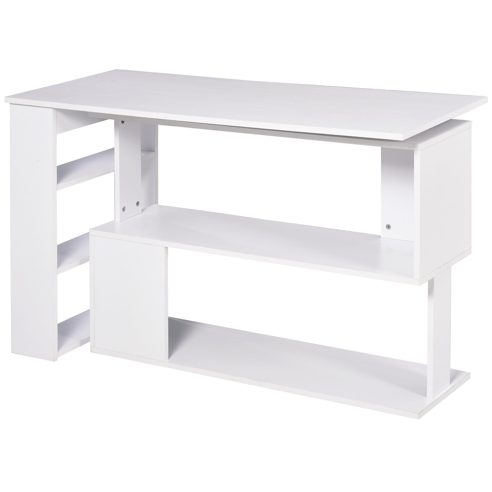 HOMCOM Corner Computer Desk, L Shaped Desk with 360° Rotating Bookshelf, 120L x 110W x 74.5H cm, White 