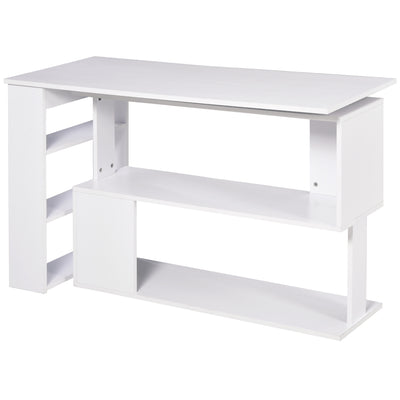 HOMCOM Corner Computer Desk, L Shaped Desk with 360° Rotating Bookshelf, 120L x 110W x 74.5H cm, White 
