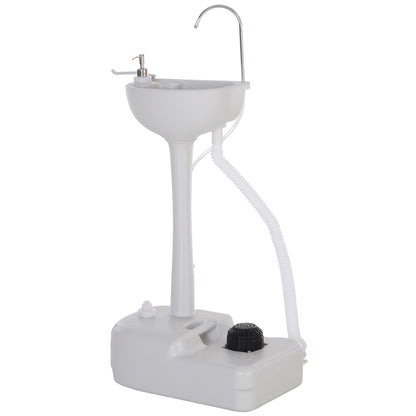Outsunny Camping Portable Handwash Sink w/ Towel Holder & Soap Dispenser Rolling Wheels Outdoor Drainage Equipment 
