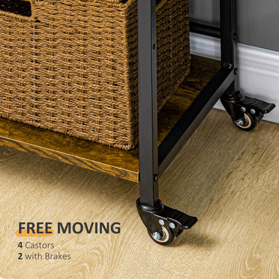 HOMCOM 3-Tier Printer Stand, Utility Cart, Rolling Trolley with Adjustable Shelves with Lockable Wheels for Home Office, Rustic Brown 