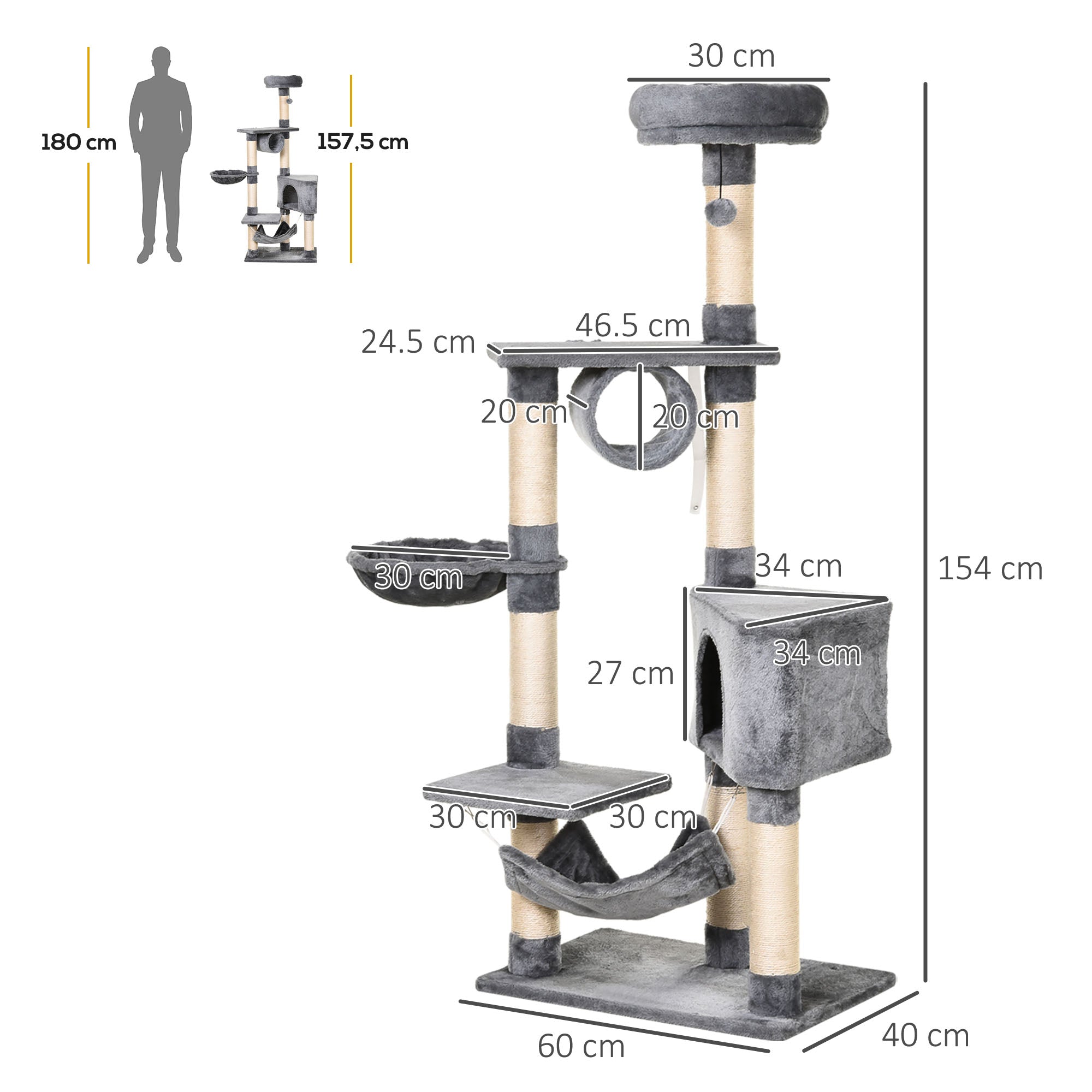 PawHut Cat Tree for Indoor Cats Condo Tower Multi-level Height 150CM  Kittens Activity Stand House with Toys & Various Scratching Posts 