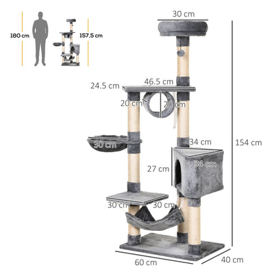 PawHut Cat Tree for Indoor Cats Condo Tower Multi-level Height 150CM  Kittens Activity Stand House with Toys & Various Scratching Posts 