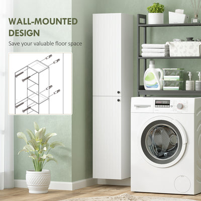 HOMCOM Wall Mounted Tall Bathroom Storage Cabinet with Soft-Close Hinges, Slim Bathroom Cabinet with 2 Doors, White 