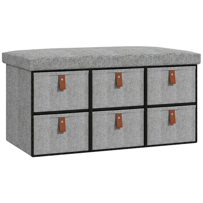 HOMCOM Shoe Bench with Seat, Shoe Storage Bench with Cushion and 6 Fabric Drawers for Entryway, Hallway, Living Room, Bedroom, Light Grey 