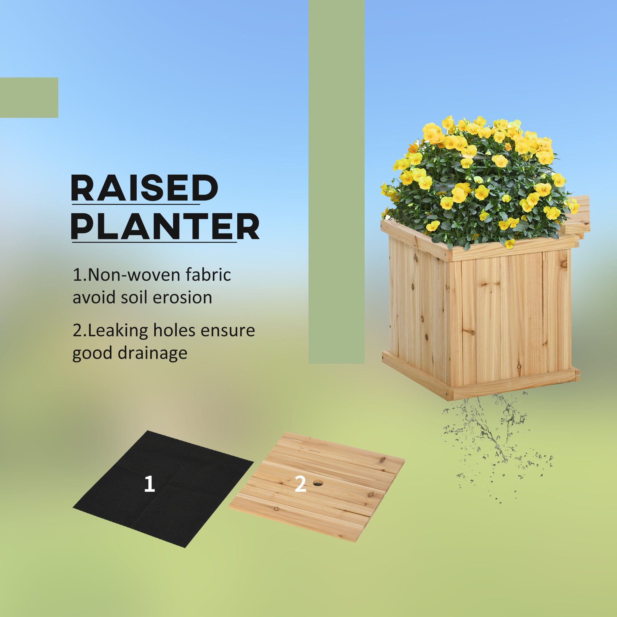 Outsunny 37L Wooden Garden Planter & Bench Combination Garden Raised Bed Patio Park Natural 176 x 38 x 40 cm 