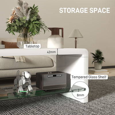 HOMCOM Curved Two-Tier Coffee Table - High Gloss White 
