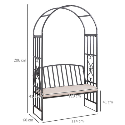 Outsunny Metal Frame Bench W/Arch, 114Lx60Wx206H cm-Grey 