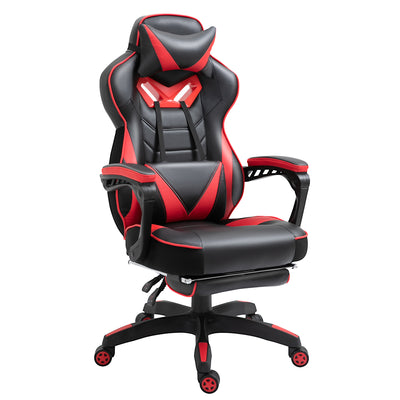 Vinsetto Computer Gaming Chair, Racing Desk Chair with Lumbar Support and Footrest, PU Leather Gamer Chair with Headrest and Swivel Wheels for Home, Red 