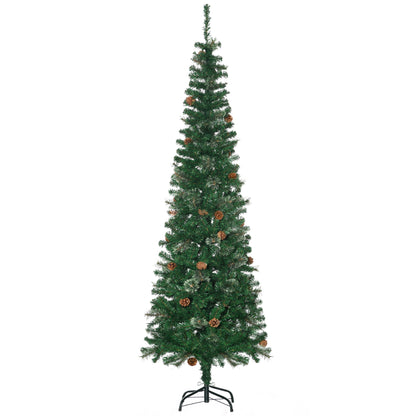HOMCOM 6.5FT Tall\'c2\'a0Pencil Slim Artificial Christmas Tree with\'c2\'a0Realistic\'c2\'a0Branches, Tip Count and Pine Cones, Pine Needles Tree, Xmas\'c2\'a0Decoration, Green